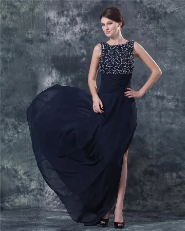 Chiffon Beading V Back Floor Length Mothers Of Bride Guests Dresses