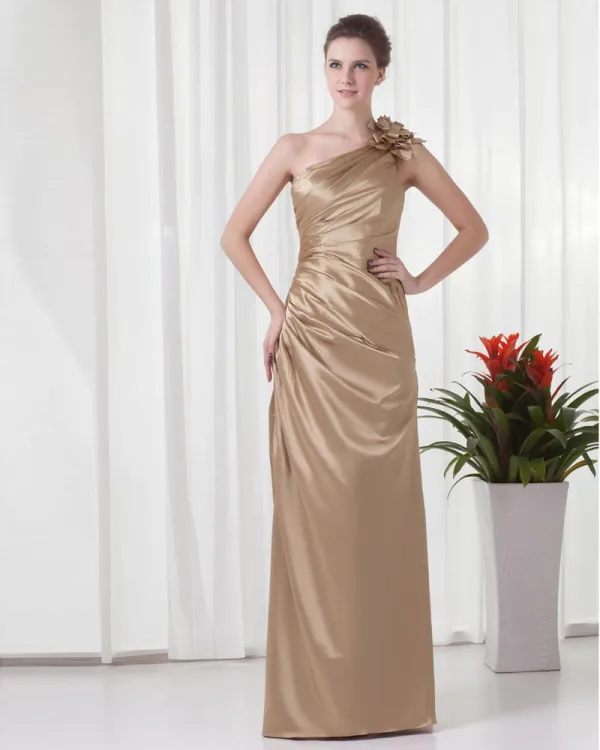 Elegant Krusning Skranende Blomsterdekorasjoner Gulv Lengde Charmeuse Brudepikekjoler