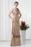 Elegant Ruffle Sloping Flower Decoration Floor Length Charmeuse Bridesmaid Dress