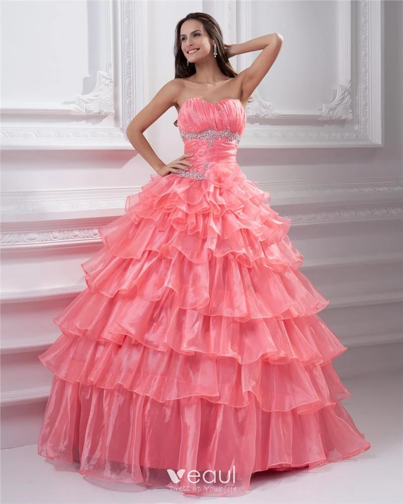 Ball Gown Sleeveless Organza Embroidery Ruffles Sashes Sweetheart Floor  Length Quinceanera Prom Dresses