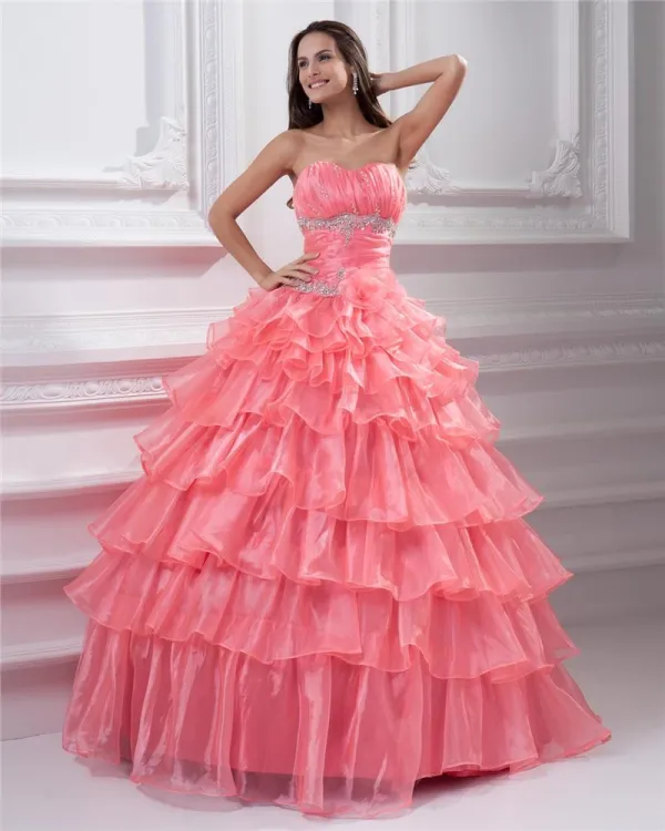 Ball Gown Sleeveless Organza Embroidery Ruffles Sashes Sweetheart Floor Length Quinceanera Prom Dresses