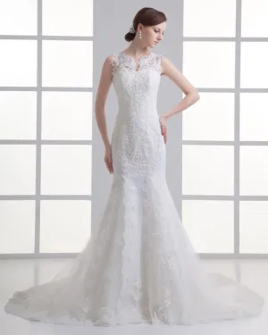 Tulle Perlage Applique V Cou Tribunal Train Robe De Mariée Sirène
