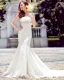 Satin Lace Beading Flower Ruffle Strapless Court Train Mermaid Wedding Dress