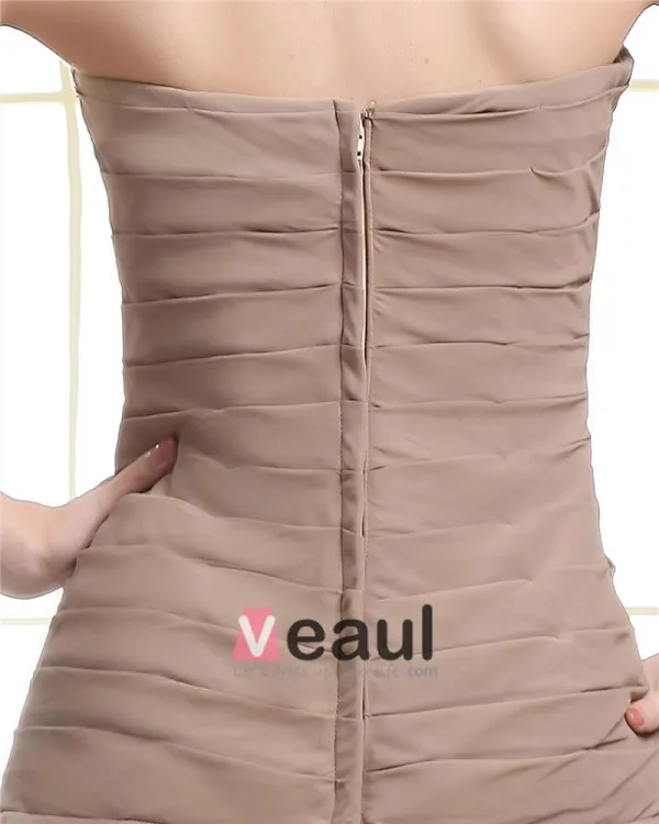 Fold Stroppelos Hals Paljett Beading Kort Chiffon A-linje Kvinne Cocktail Kjoler Festkjoler