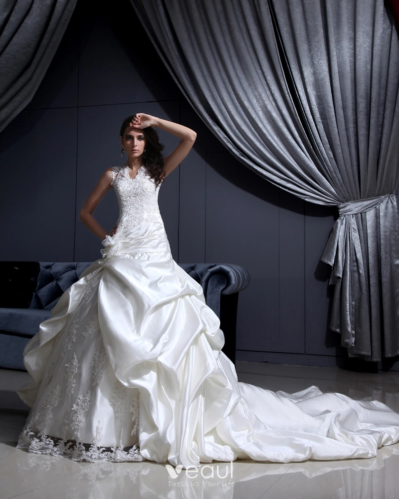Princess Wedding Dresses Lace Beaded Ball Gowns Sleeveless Floor Length Bridal  Dress – Dbrbridal