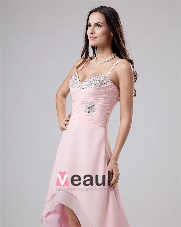 High Low Ruffle Beading V-Neck Chiffon Cocktail Dresses