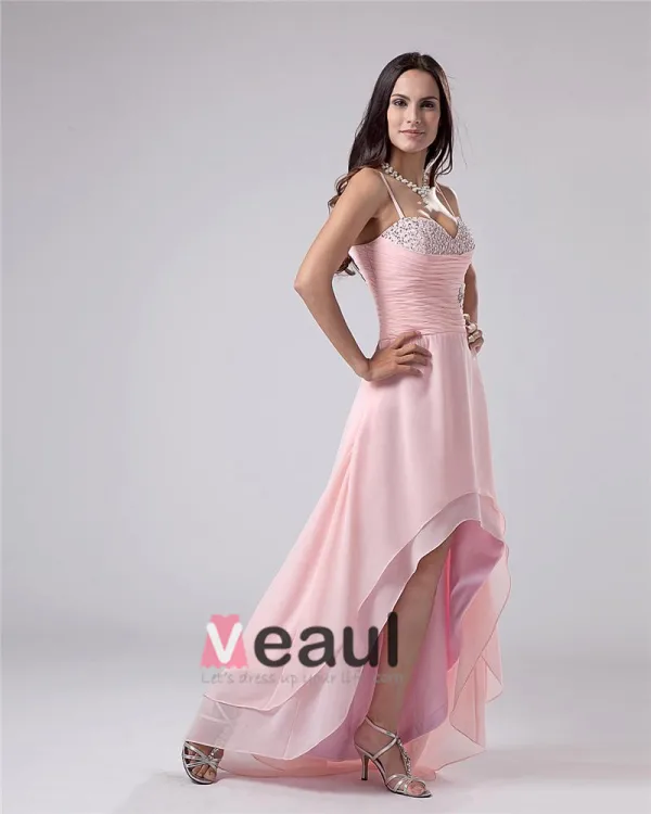 High Low Ruffle Beading V-Neck Chiffon Cocktail Dresses