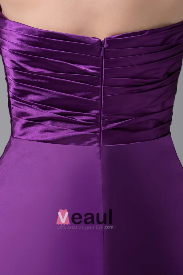 Modeste Longueur De La Cuisse Bretelles Perles Imitation Plisse Robe De Demoiselle D'honneur De La Soie