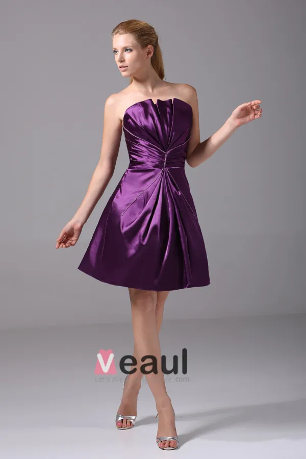 Modeste Longueur De La Cuisse Bretelles Perles Imitation Plisse Robe De Demoiselle D'honneur De La Soie