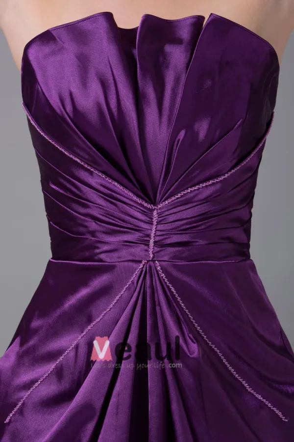 Modeste Longueur De La Cuisse Bretelles Perles Imitation Plisse Robe De Demoiselle D'honneur De La Soie