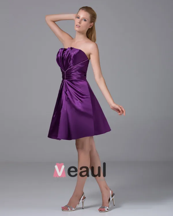 Modeste Longueur De La Cuisse Bretelles Perles Imitation Plisse Robe De Demoiselle D'honneur De La Soie