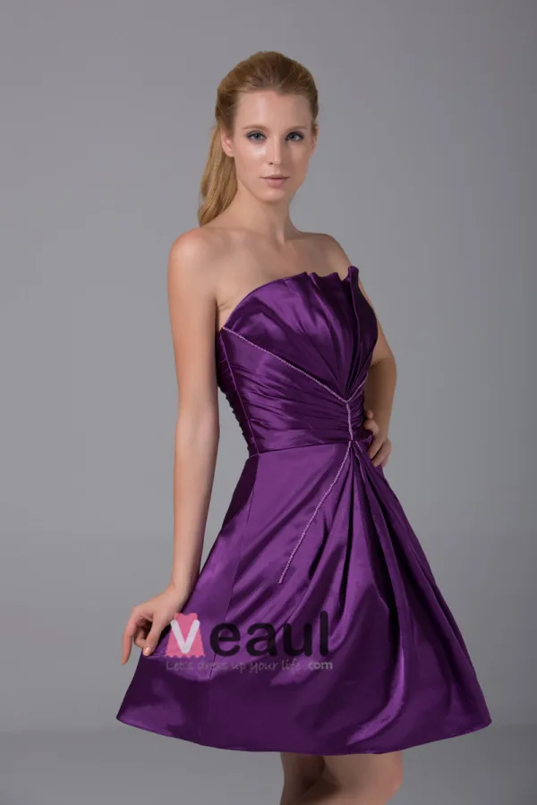 Modeste Longueur De La Cuisse Bretelles Perles Imitation Plisse Robe De Demoiselle D'honneur De La Soie