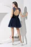 Stylish Silk Like Satin Lace Gauze Spaghetti Straps Sequins Sleeveless Backless Pleated Short Cocktail Dress