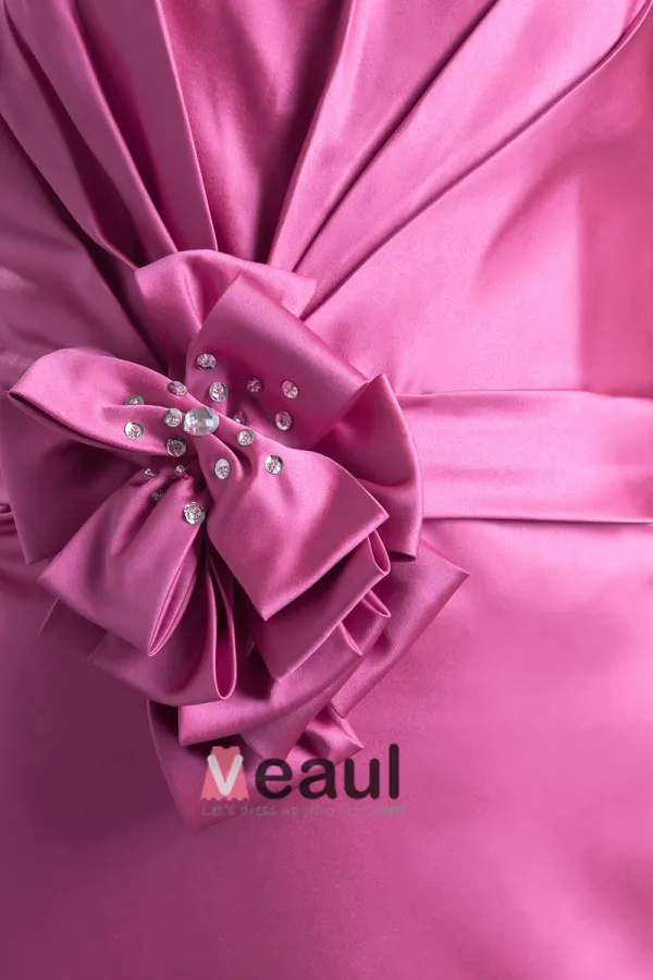 Fashion Satin Pleated Flower Strapless Thigh Length Bridesmaid Dress