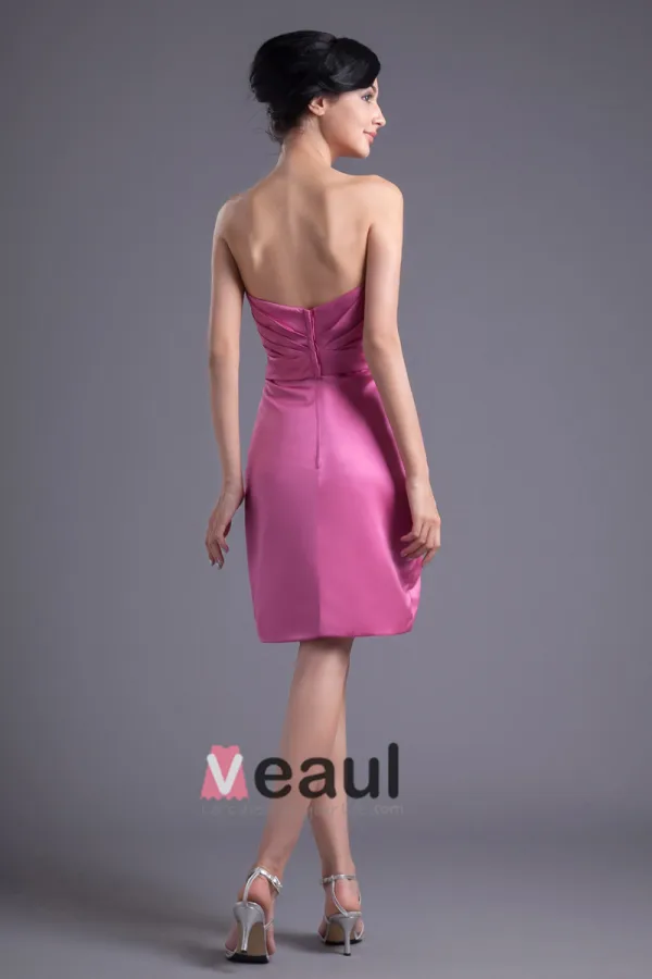 Fashion Satin Pleated Flower Strapless Thigh Length Bridesmaid Dress