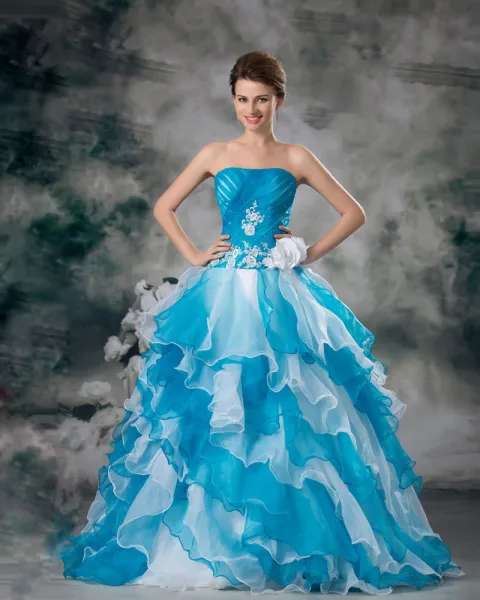 Yellow Tiered Flounced Organza Strapless Prom Ball Gown - VQ