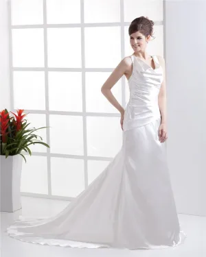 U Cou En Forme Applique Ondule Traverse La Ceinture De Longueur De Plancher Charmeuse Femme Robe De Mariée Fourreau
