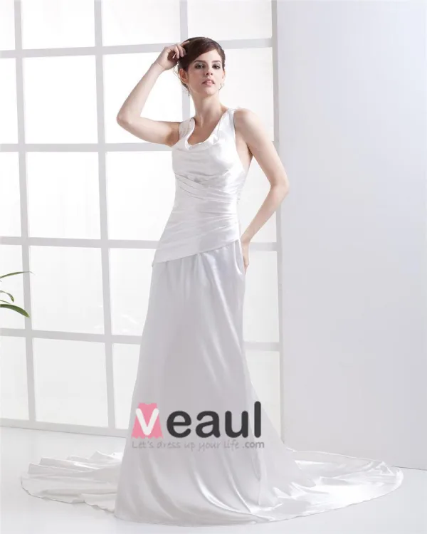 U Cou En Forme Applique Ondule Traverse La Ceinture De Longueur De Plancher Charmeuse Femme Robe De Mariée Fourreau