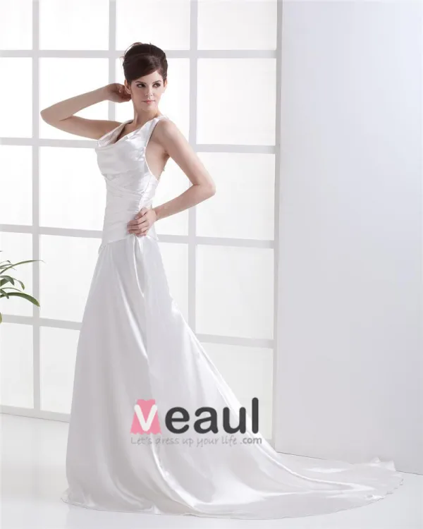 U Cou En Forme Applique Ondule Traverse La Ceinture De Longueur De Plancher Charmeuse Femme Robe De Mariée Fourreau
