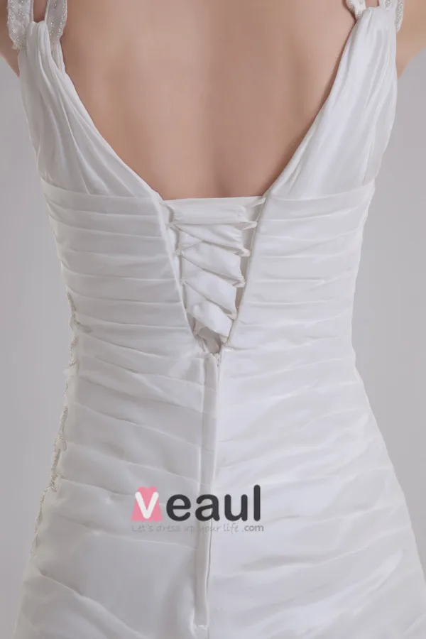 Taffeta Applique Beading V Neck Court Train Mermaid Wedding Dress