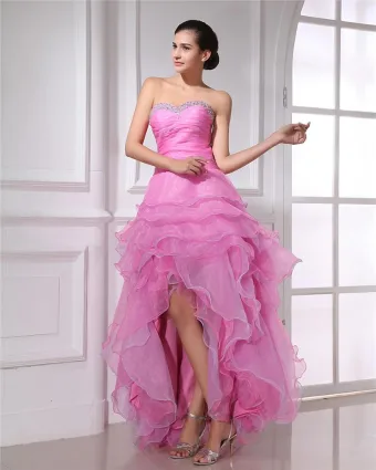 Fashion Organza Ruffle Beaded Sweetheart Asymmetrical Prom Dress