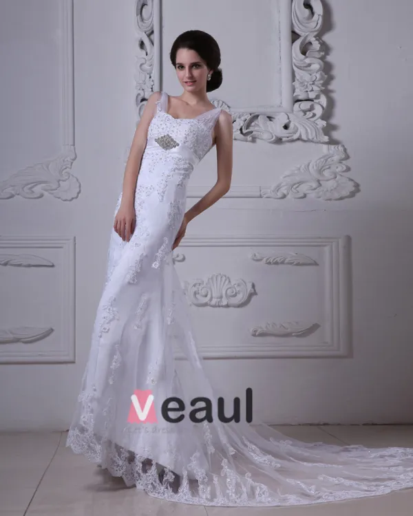 Satin Mit V-ausschnitt Applique Gericht Mantel Brautkleider Hochzeitskleid