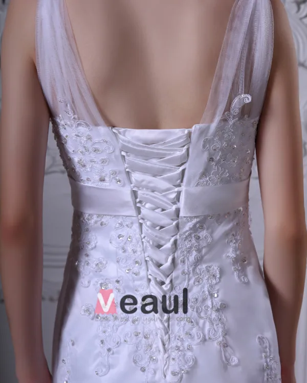 Satin Mit V-ausschnitt Applique Gericht Mantel Brautkleider Hochzeitskleid