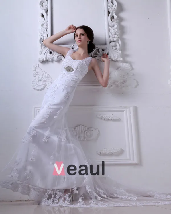 Satin Mit V-ausschnitt Applique Gericht Mantel Brautkleider Hochzeitskleid