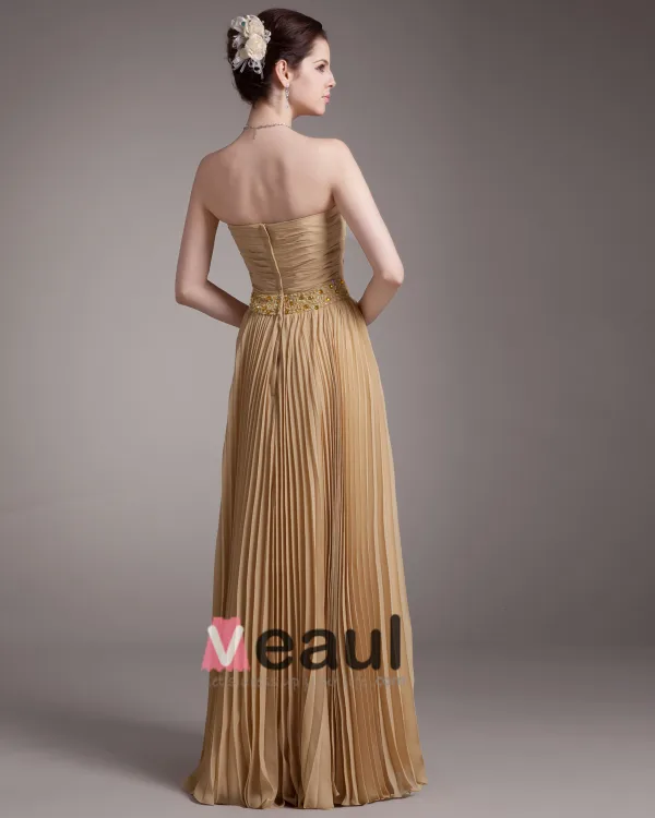 Beading Ruffles Kjaereste Gulv Lengde Chiffon Selskapskjole