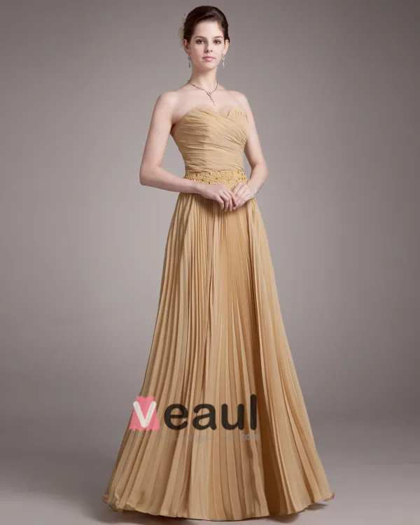 Beading Ruffles Kjaereste Gulv Lengde Chiffon Selskapskjole