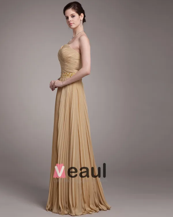 Beading Ruffles Kjaereste Gulv Lengde Chiffon Selskapskjole