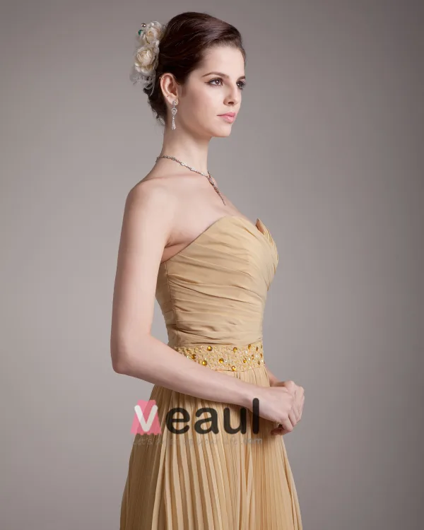 Beading Ruffles Kjaereste Gulv Lengde Chiffon Selskapskjole