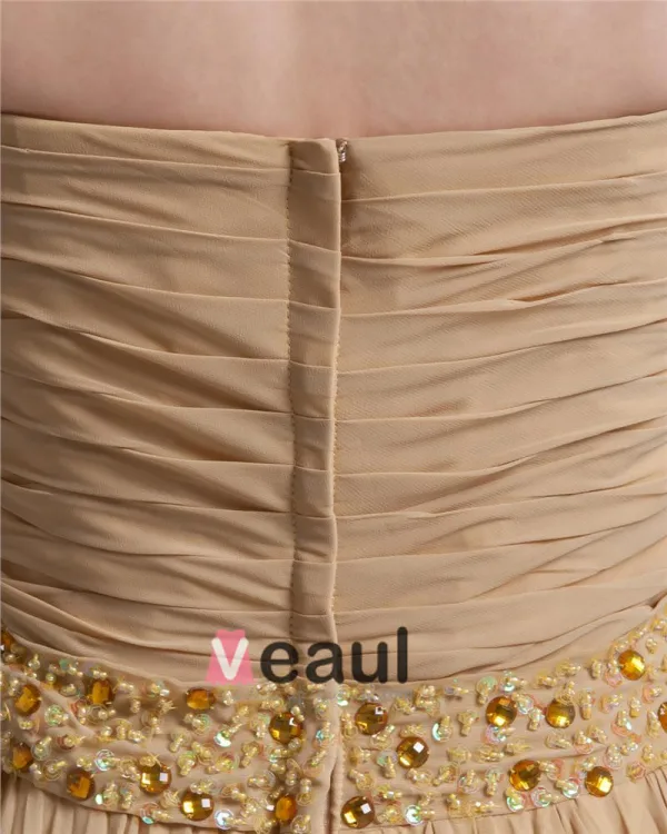 Beading Ruffles Kjaereste Gulv Lengde Chiffon Selskapskjole
