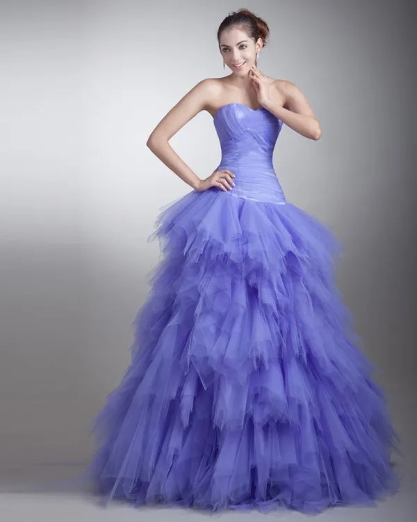 Ball Gown Satin Tulle Ruffle Sweetheart Floor Length Quinceanera Prom Dress