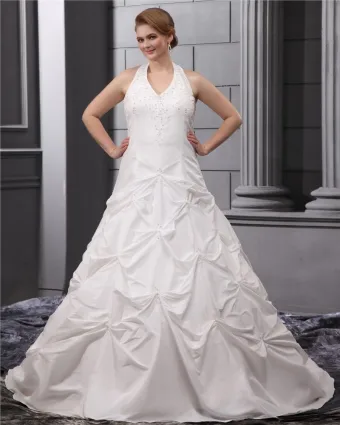 Beading Halter Taffeta Court Plus Size Bridal Gown Wedding Dress