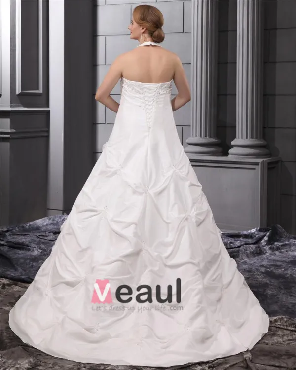 Beading Halter Taffeta Court Plus Size Bridal Gown Wedding Dress