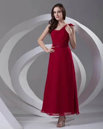 Une Epaule Plissee Longueur Robe De Mousseline De Demoiselle D Honneur Femme A La Cheville