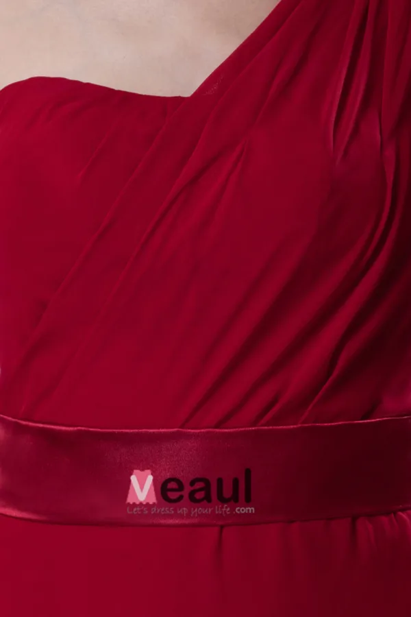 One Shoulder Pleated Ankle Length Chiffon Woman Bridesmaid Dress