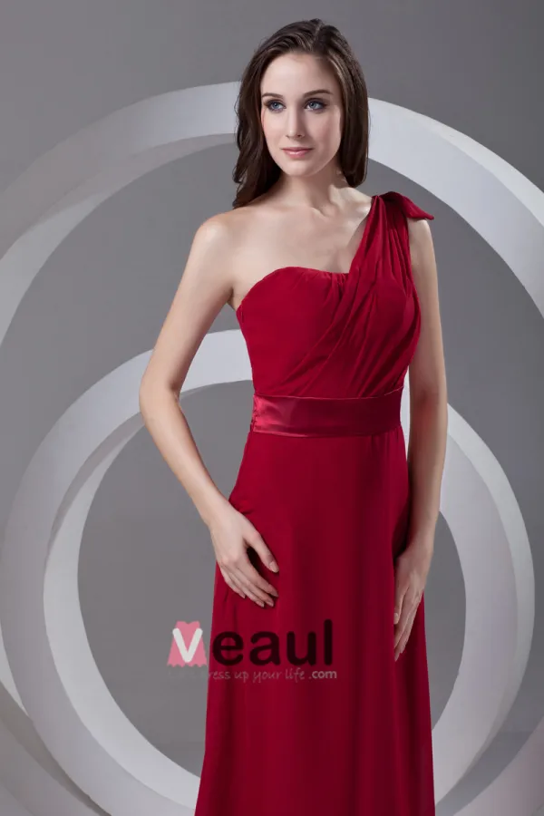 One Shoulder Pleated Ankle Length Chiffon Woman Bridesmaid Dress