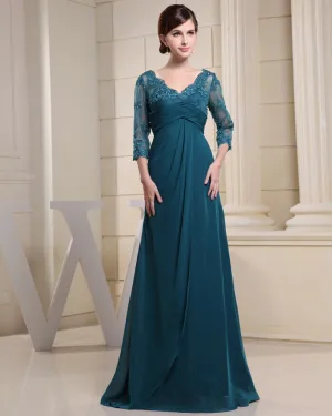 Chiffon Silke Beading Plissert V Hals Gulv Lengde Mor Til Bruden Kjole
