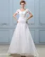 Applique Short Sleeve V Neck Satin Organza Sheath Wedding Dress