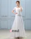 Applique Short Sleeve V Neck Satin Organza Sheath Wedding Dress