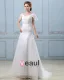 Applique Short Sleeve V Neck Satin Organza Sheath Wedding Dress