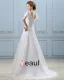 Applique Short Sleeve V Neck Satin Organza Sheath Wedding Dress