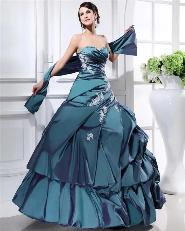 Ball Gown Sweetheart Sleeveless Floor Length Embroidery Taffeta Quinceanera Prom Dress