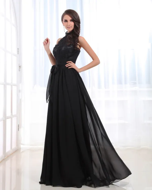 Black halter store neck prom dress