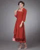 Eleganter Chiffon Rüschen Perlen Quadratischen Ausschnitt Tee Langen Mutter Der Braut Kleid