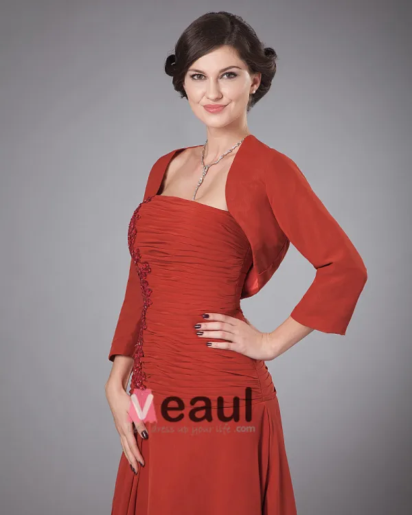 Elegante Chiffon Ruches Kralen Vierkante Hals Thee Lengte Moeder Van De Bruid Gasten Jurk