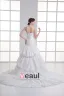 Taffeta Ruffle Flower Strapless Court Train Tiered Mermaid Wedding Dress