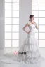 Taffeta Ruffle Flower Strapless Court Train Tiered Mermaid Wedding Dress